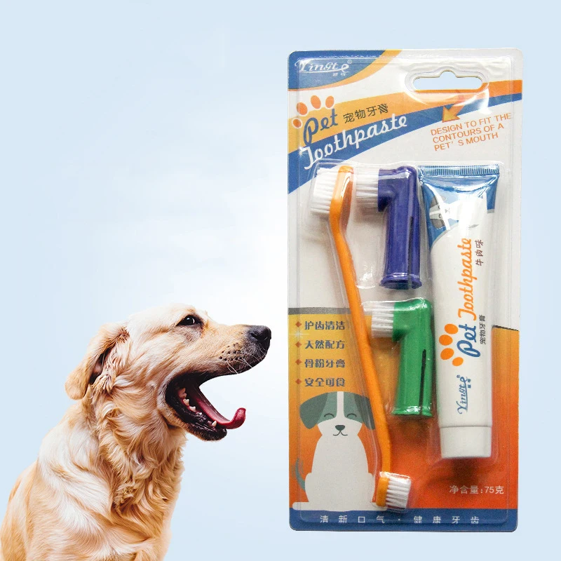 

Factory wholesale dog finger toothbrush two sider tooth brush And edible toothpaste pet toothbrush set, As picture