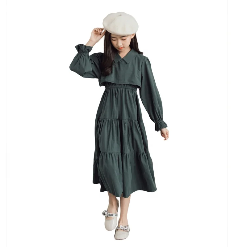 

Promotional Trend Cake Skirt Dark Green Custom Waist Fashion Dress For Girls