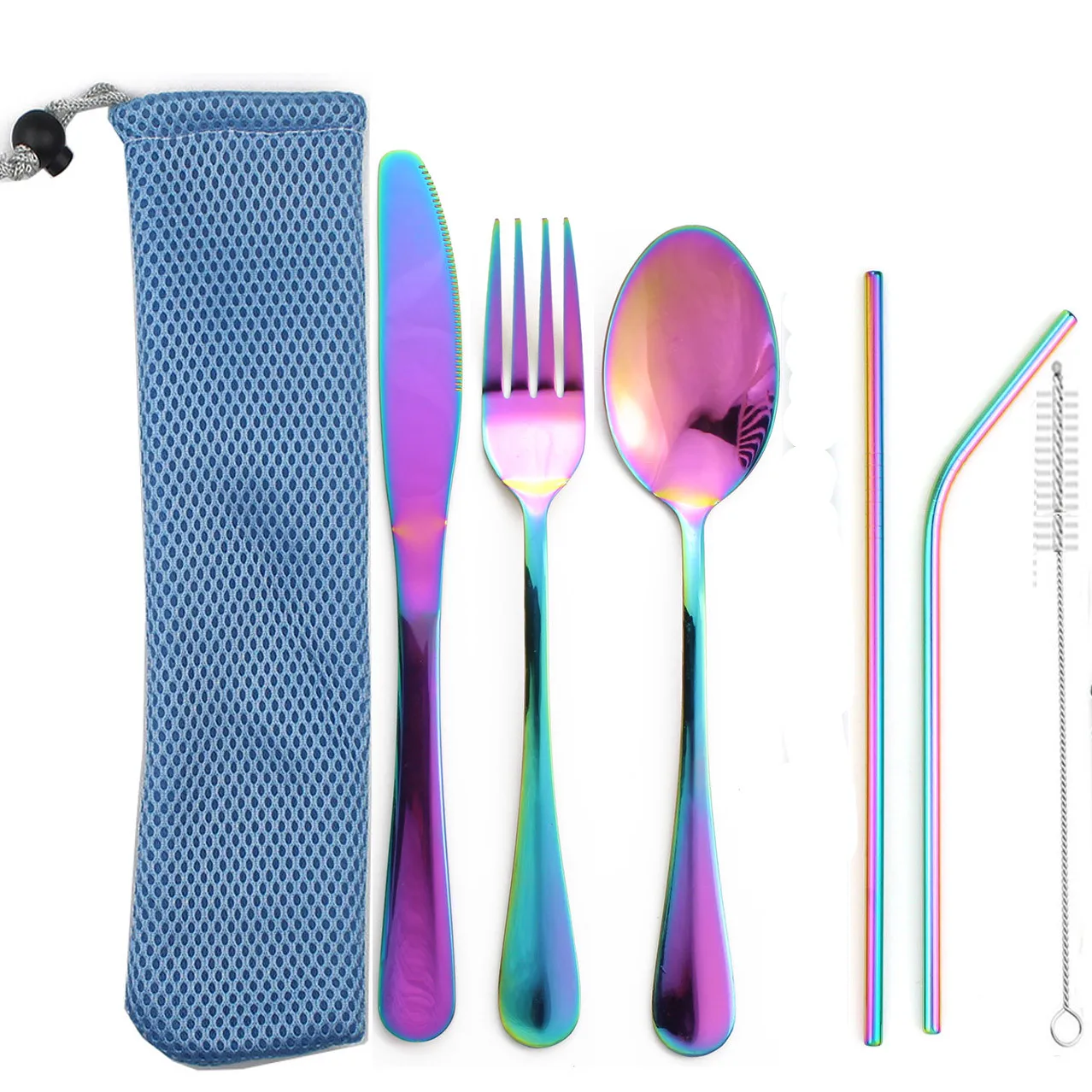 

Stainless Steel Cutlery with Straw Sets in Flatware Set, Silver/gold/rose gold/black/rainbow