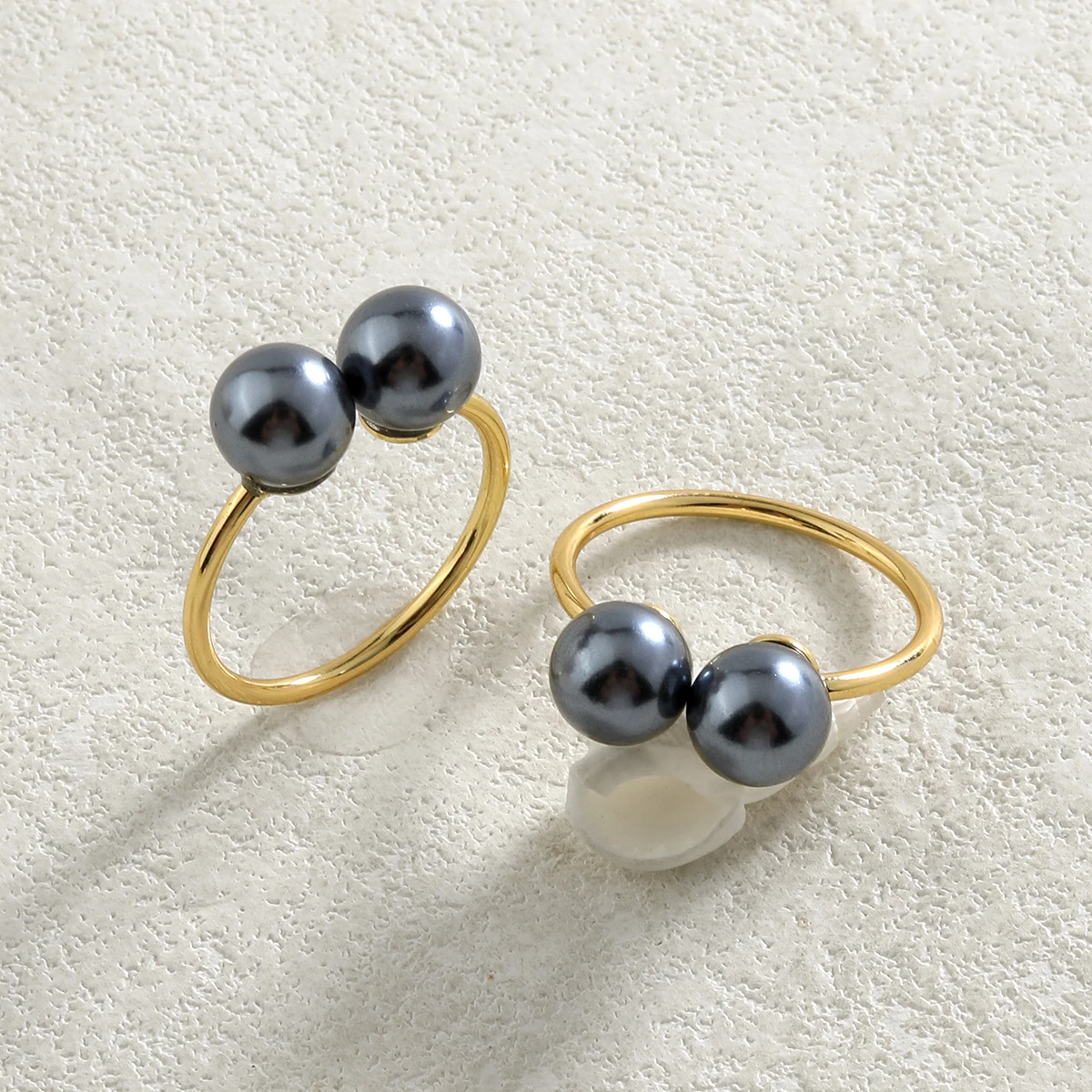 Hawaiian Fashion 18k gold plated copper double shell pearl adjustable pearl rings