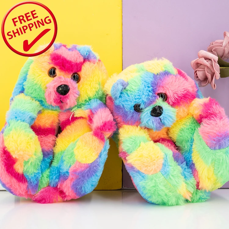 

Wholesale pink mommy and me teddy bear plush giant house slippers for women