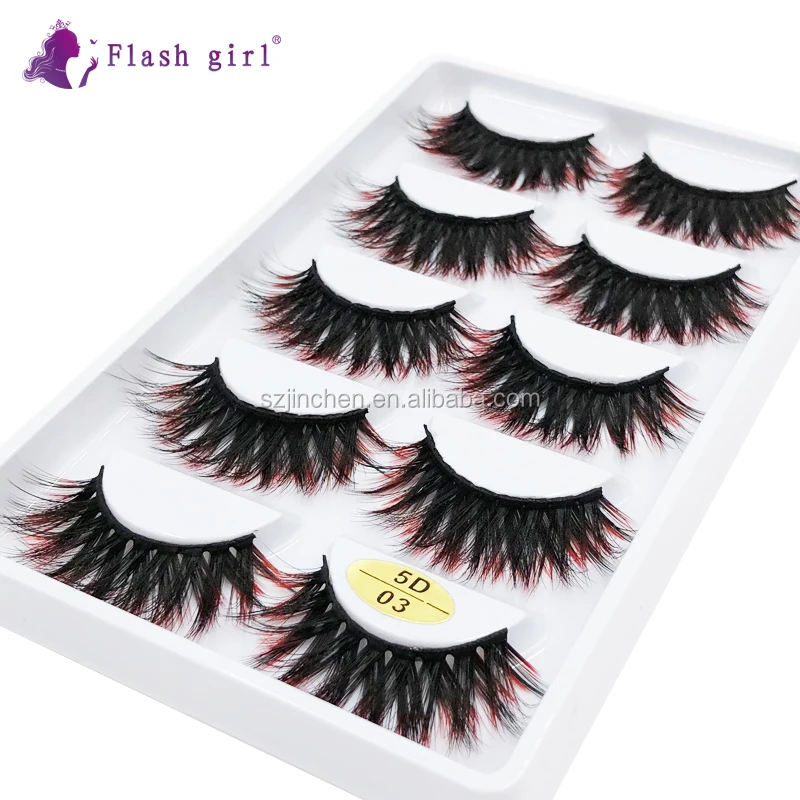 

Free Shipping 5D-03 Handmade Soft Full Strip Lashes Lashes 5 Pairs Colorful Mink Eyelashes