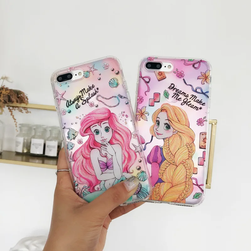 

For iPhone 12 pro case 12 11 X 7 8 Cartoon Princess Clear Bella Ariel Cinderella TPU Case
