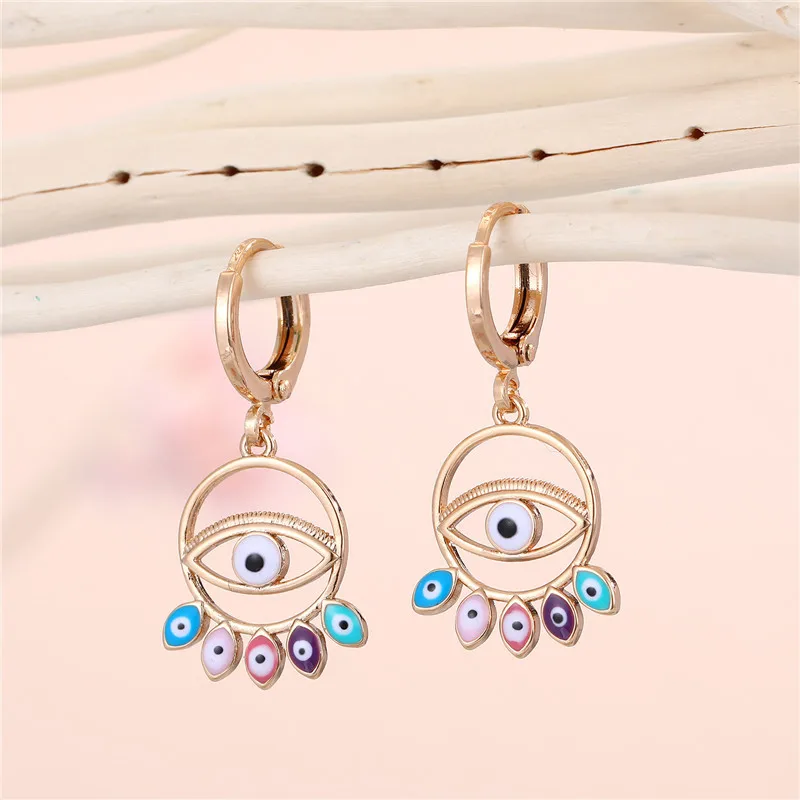 

Exaggerated New Design Eardrop Colored Oil Drip Evil Eyes Drop Earrings Geometric Enamel Evil Eyes Pendant Earrings