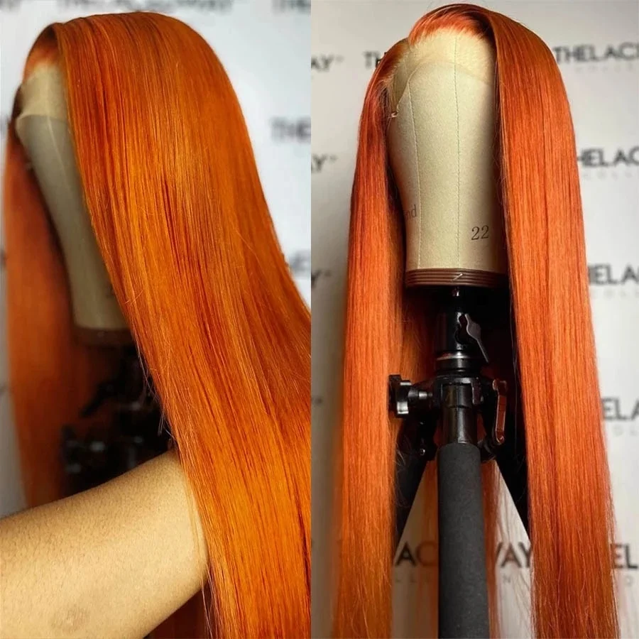 

Ginger Orange Colored Human Hair Wig Lace Front Wigs Natural Hairline Pre Plucked With Baby Hair Glueless Wig For Women Remy