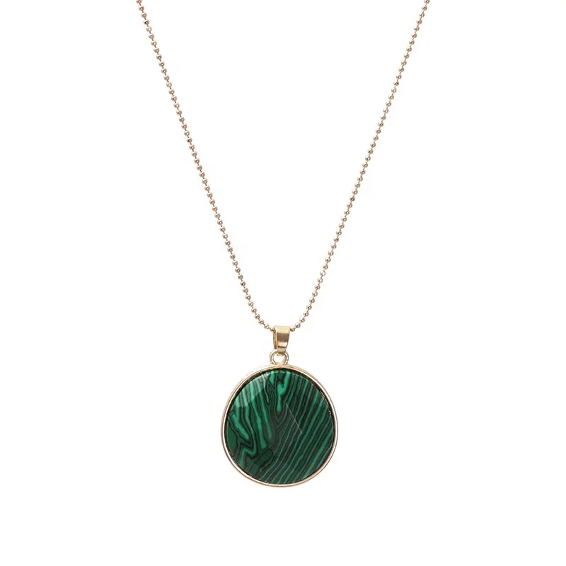 

Wholesale womens gold plated malachite stone pendant necklace jewwlry