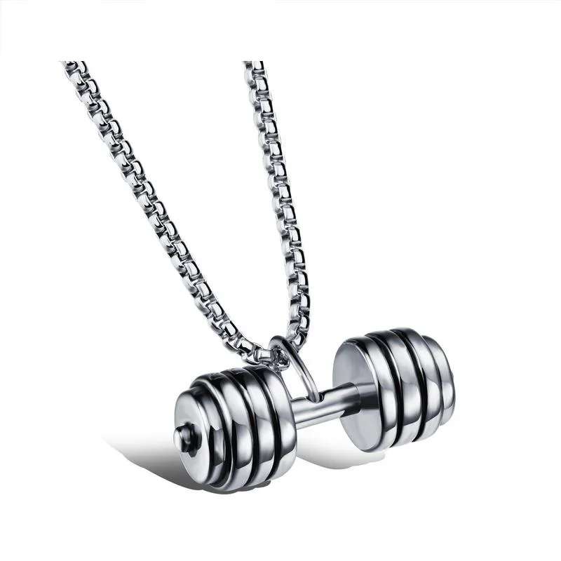 

Men's Fitness Dumbbell Pendant Necklace Square Box Chain Stainless Steel Dumbbell Necklace