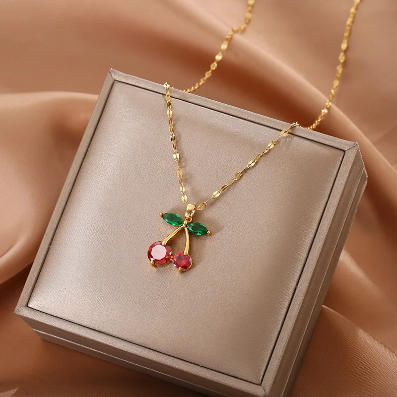 

Ins Hot 18K Gold Filled Cherry Necklace Jewelry Gold Plated Jewelry