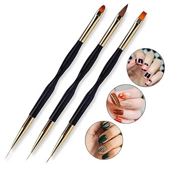 

Dual End Beauty Nail Tools Acrylic Round Flat Painting Drawing Liner Nail Art Pen Brush 3 Pcs Nail Art Brush Set, Black handle