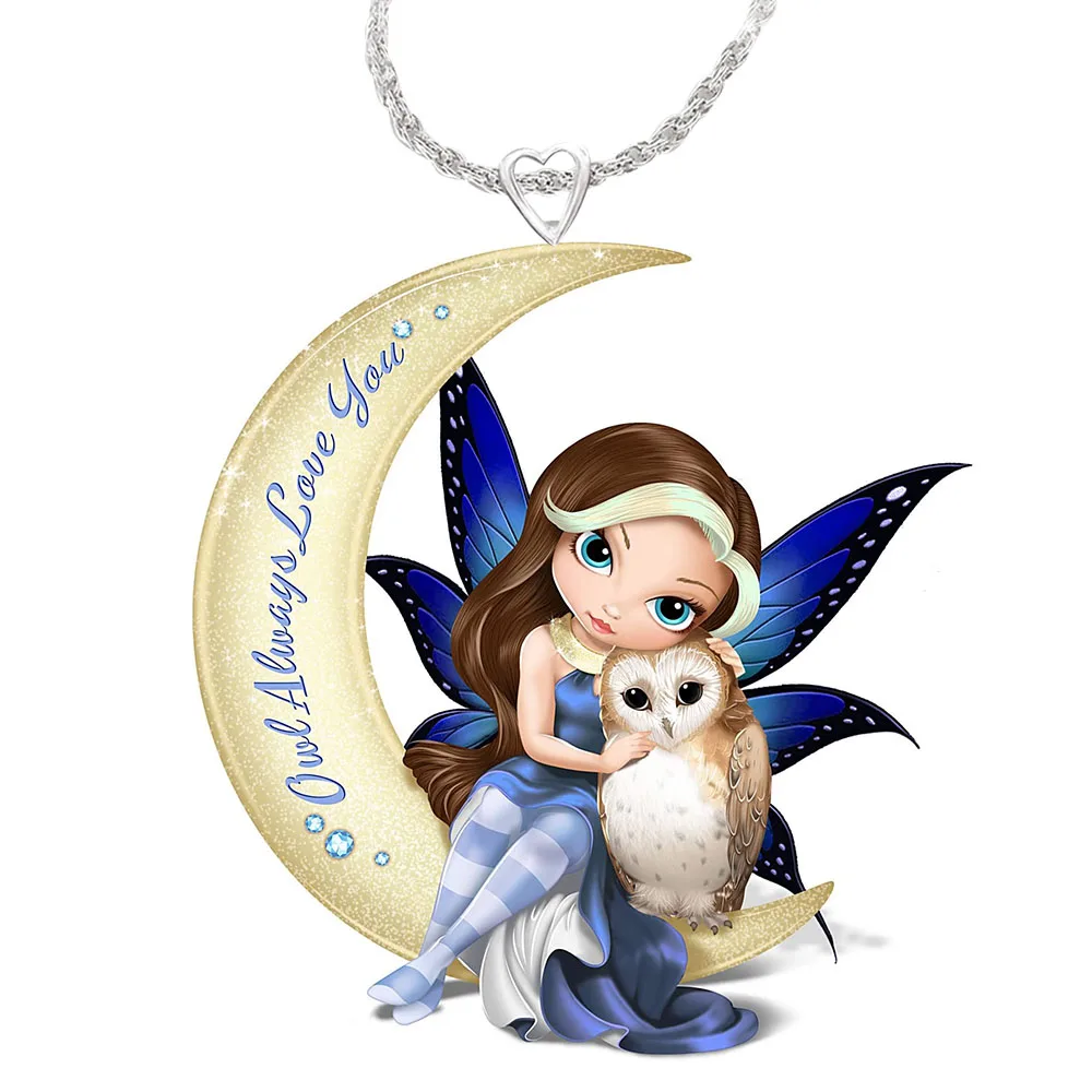 

Wholesale personality charm chain girl princess moon owl acrylic jewelry necklace