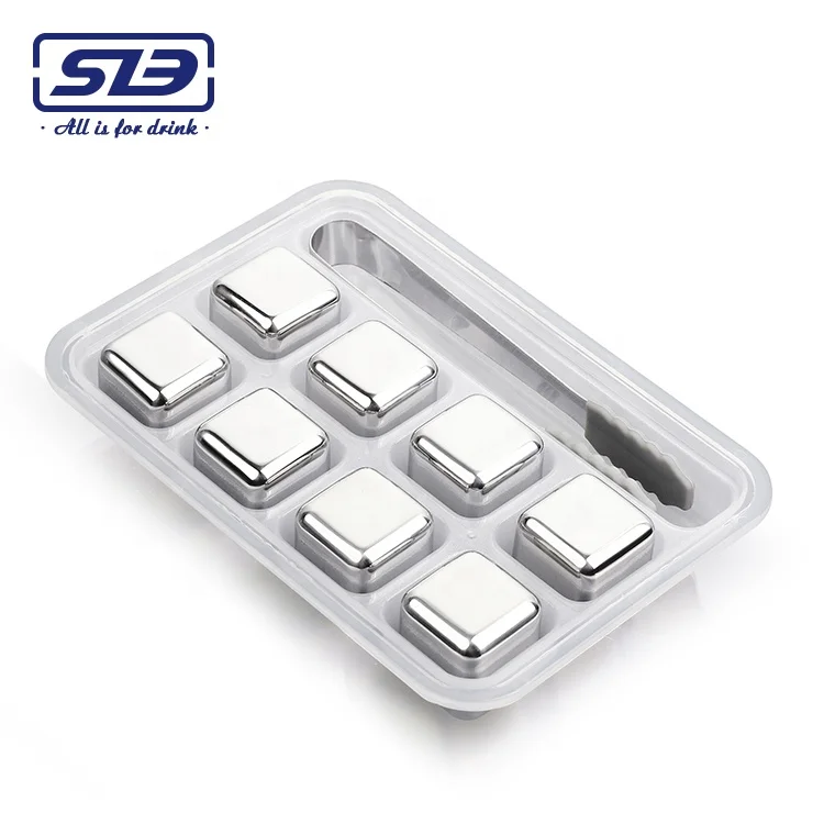 

8 Pcs Whiskey Stones Stainless Steel Metal Ice Cubes Reusable Whiskey Rocks Beverage Chilling Stones For Scotch And Bourbon, Sliver