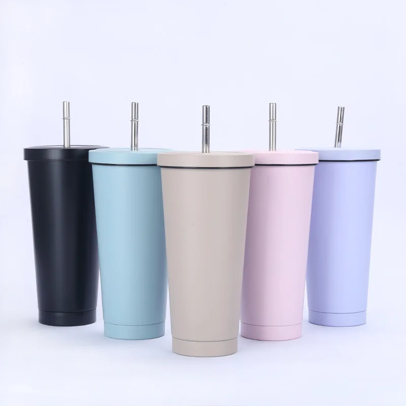 

Customized Logo Double Wall Car Coffee Cup 700ml Stainless Steel Vacuum Insulated Travel Mug With Straw