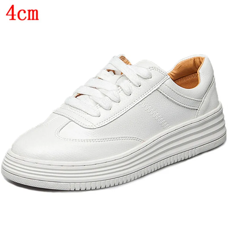 

Dropshipping Custom Logo Plus Size Leather Casual Women Sneakers Autumn White Sneaker Platform Med Heel Ladies Shoe