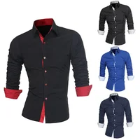 

2019 fashion formal long sleeve contrast slim woven stain spring autumn solid 100% cotton tops men shirts