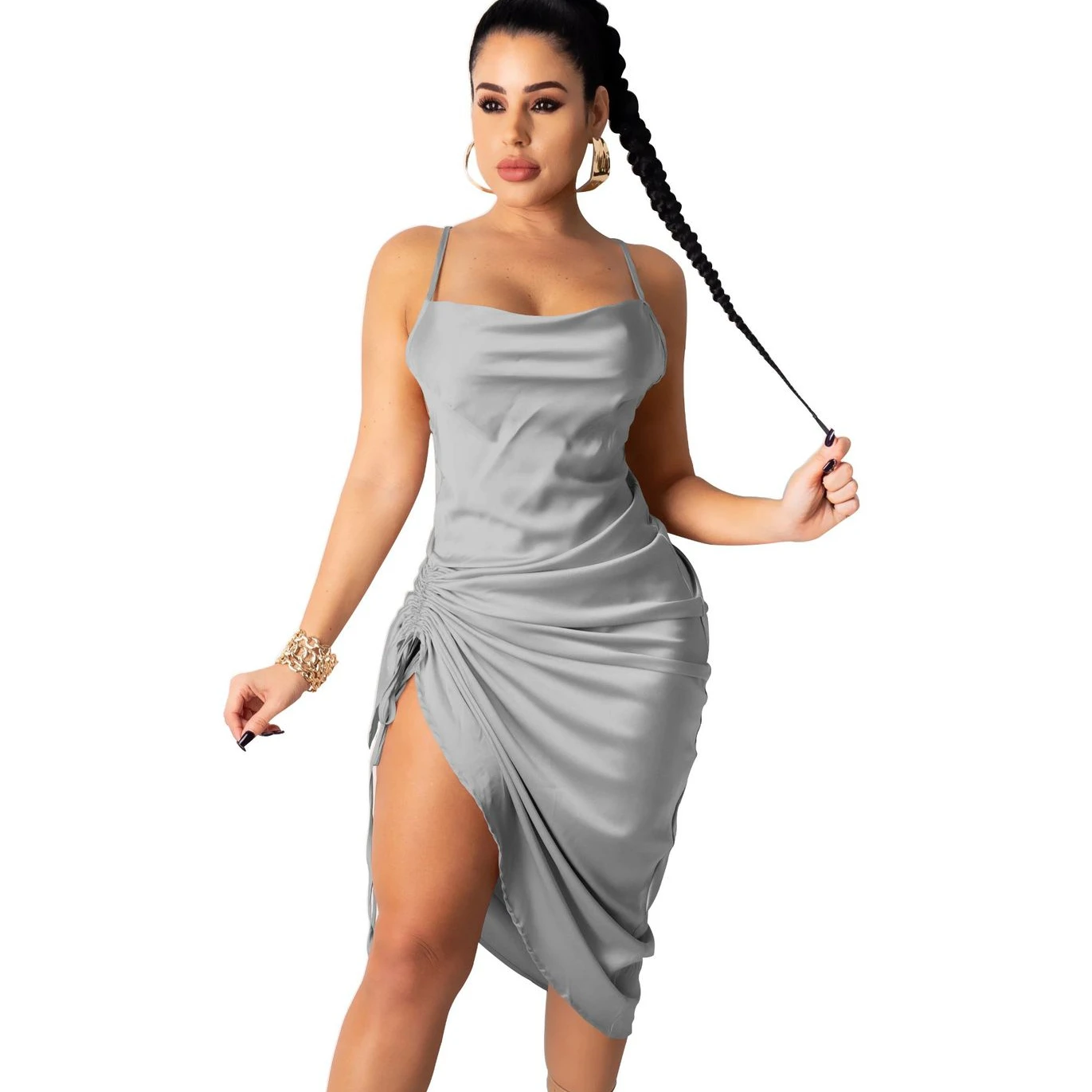 

Hot style Ladies Sexy Dress Solid Color Skirt with Split Halter Skirt, 12 color
