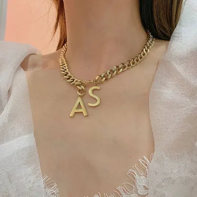 

Selfhood Gold Plated Cross Chain AS Letter Pendant Necklaces Titanium Steel AS Initial Clavicle Necklace For Friend