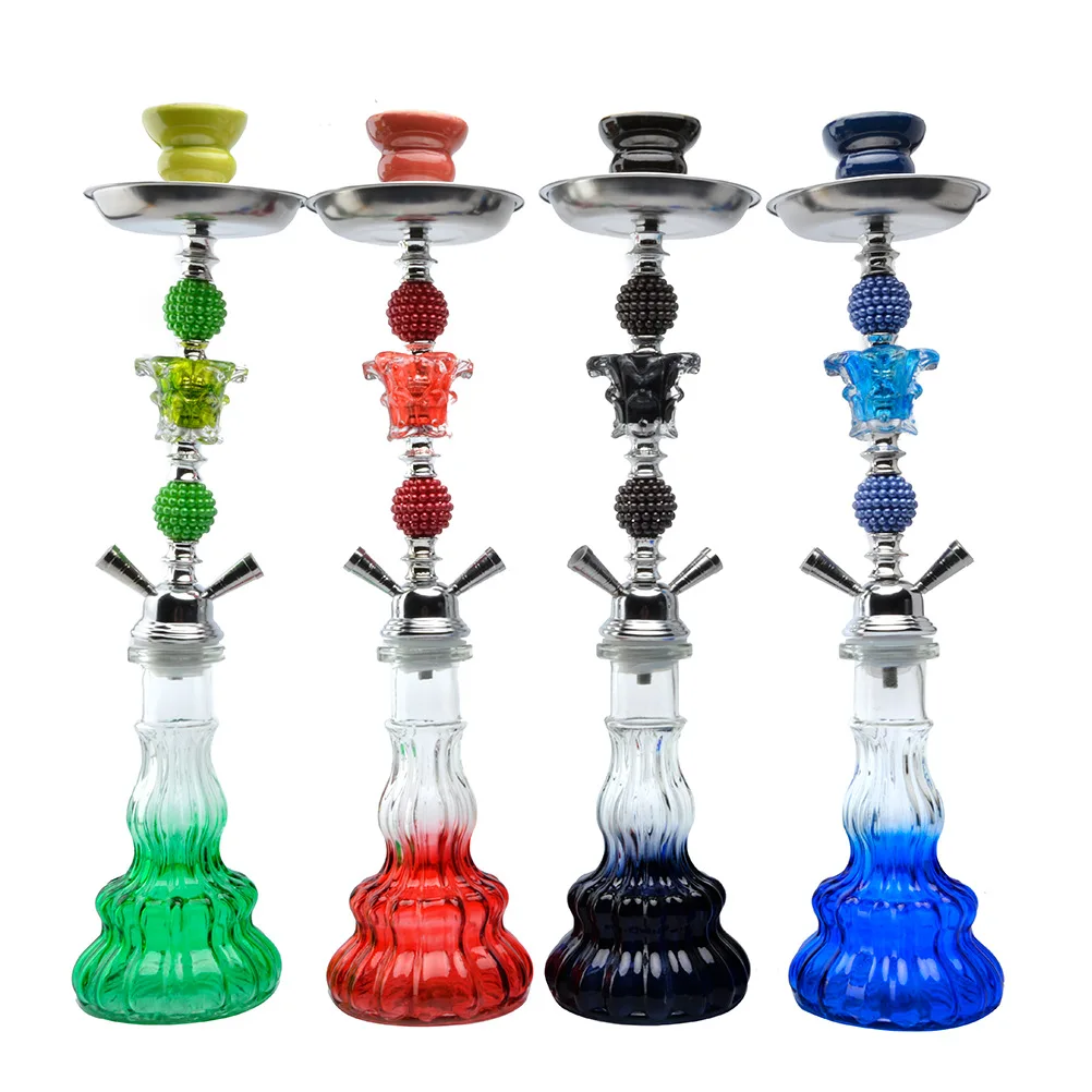 

Hintcan wholesale fancy large hookah set smoking tall portable double hose glass hookah shisha with ceramic bowl accessories, Red, blue, green, black