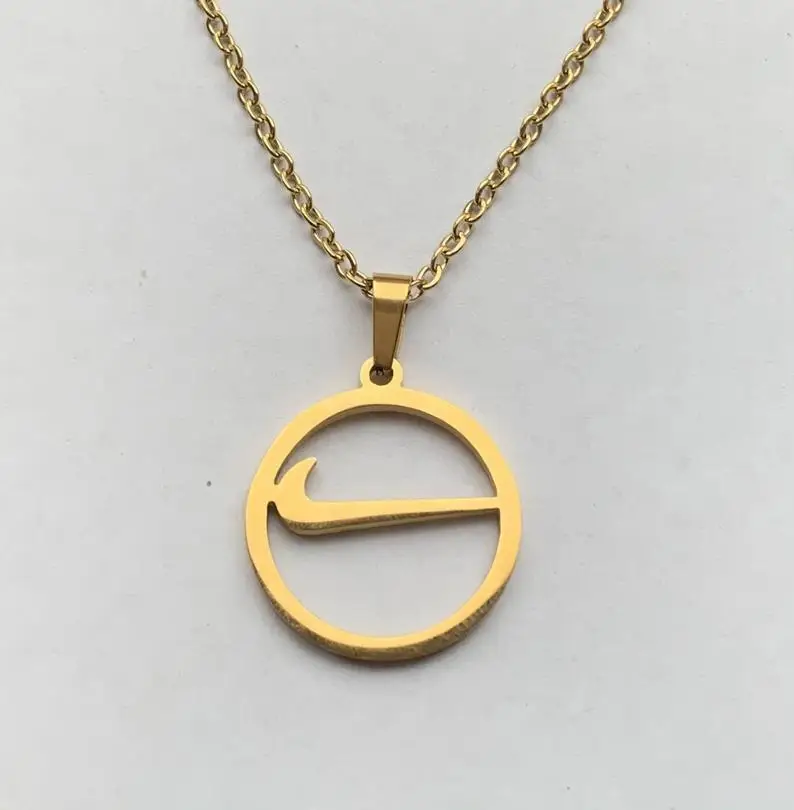 

Punk style stainless steel hollow cut out round tick swoosh chain necklace women men silver gold swoosh pendant necklace