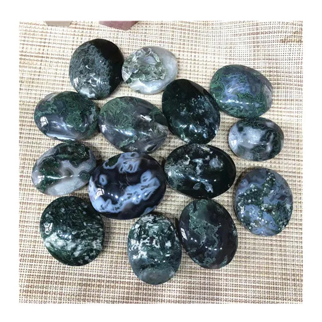 

Wholesale natural polished green moss agate palm crystals healing stones for home decor