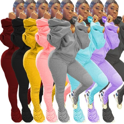 

B53392A Latest design women fashion backless puff sleeve hoodie sweatsuit, Shown