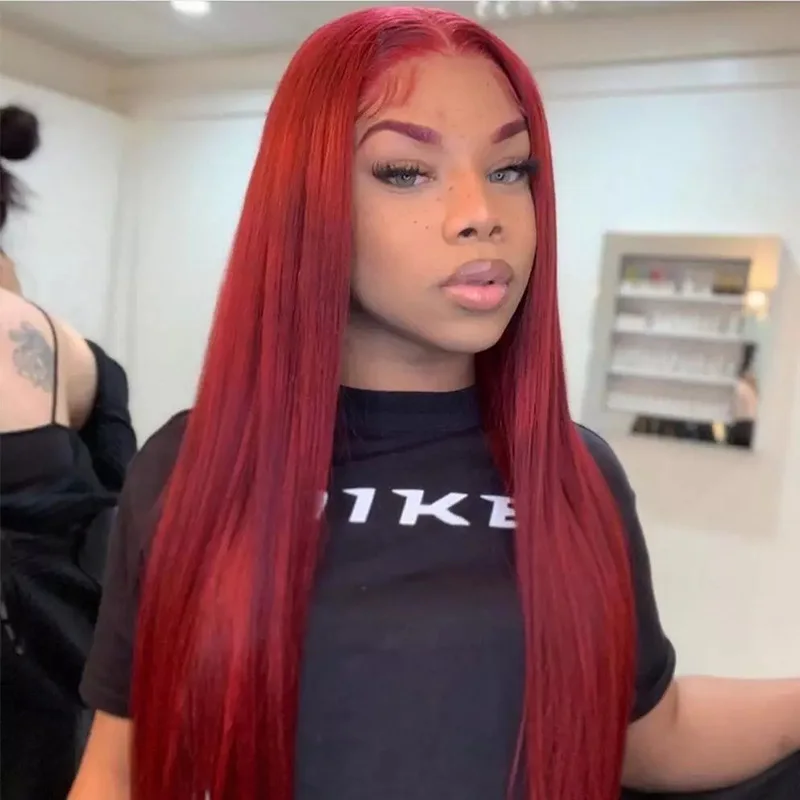 

Wholesale Straight Transparent Lace Front Wigs For Black Women Virgin Brazilian Human Custom red Hair Wigs, Picture color