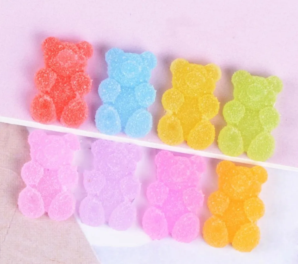 

Assorted Colors Vintage Resin Gummy Bear Candy Flatback Soft Beads 100Pcs 20*17mm Mini Kawaii Cabochon For Craft DIY Stickers