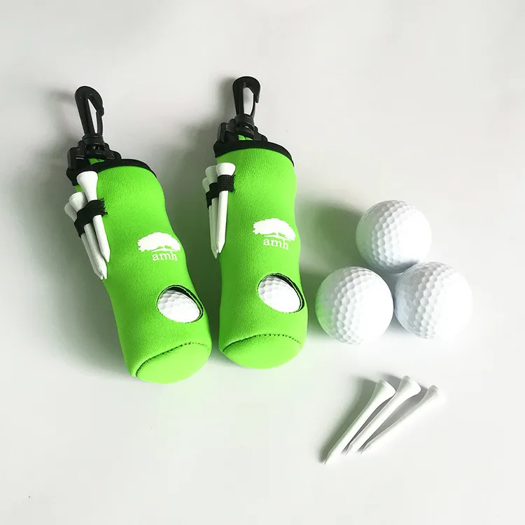 

Hot Sales Wholesale Neoprene Easy Carry Golf Ball Waist Bag Mini Golf Ball Pouch Holder Bag to Storage 3 Balls, Black, gray, green