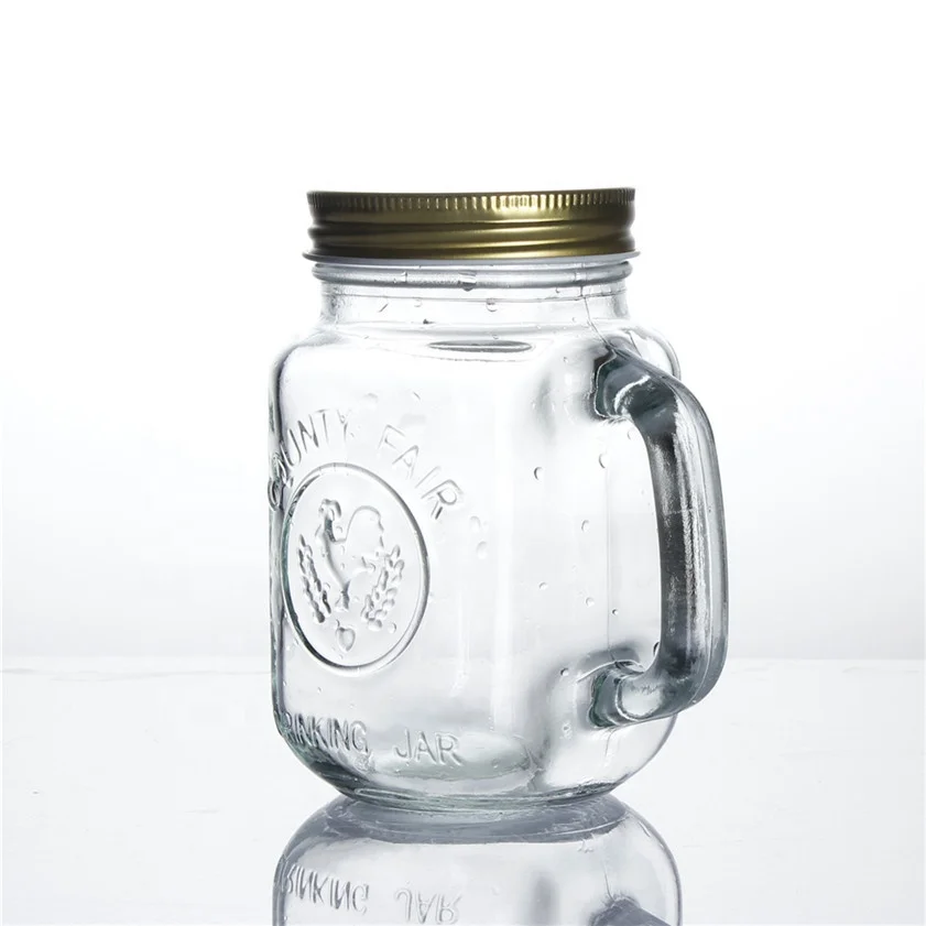

Storage quick despatch germfree juice drinking color stocked sealable embossed logo printing 500ml 480ml custom glass mason jar, Customized color