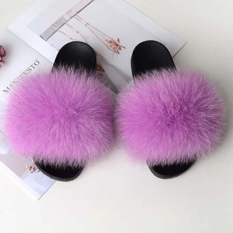 

High demand products custom anti-slippery hard-wearing real fox fur fluffy slides, Customized color