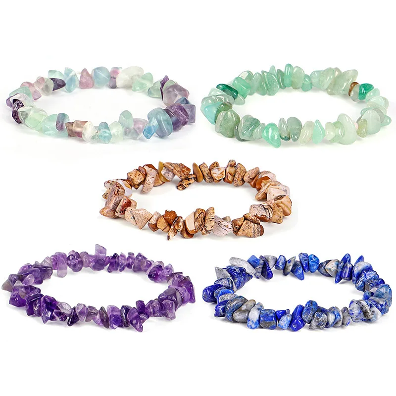 

Natural stone Chip Stone Bracelet Fluorite Tiger Eye Gravel Elastic Bracelet For Women, Picture shows