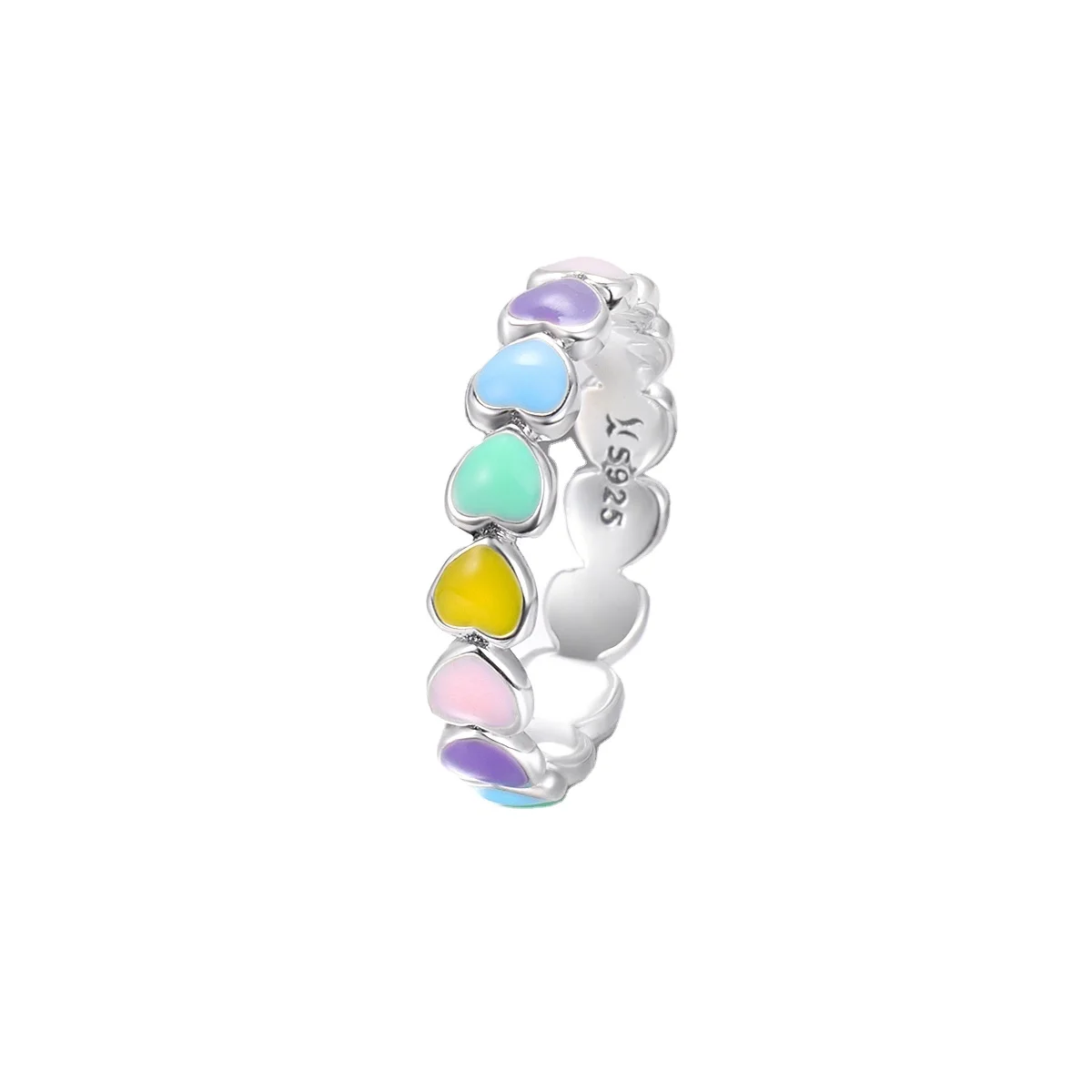 

Hot Sales Stackable Rainbow Heart 925 Sterling Silver Rings