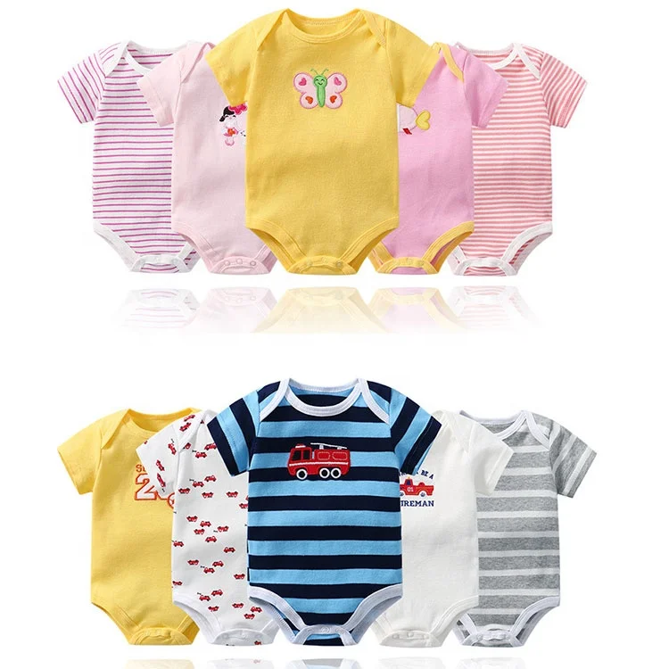 

factory price 100% cotton baby bodysuit onesie newborn girl boy mixed short sleeve baby romper set 5 pieces