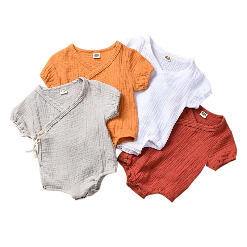 

Australia US Baby Rompers Summer Short Sleeve Organic Cotton Newborn Bodysuits Plain Straps Muslin Cotton Baby Jumpsuits