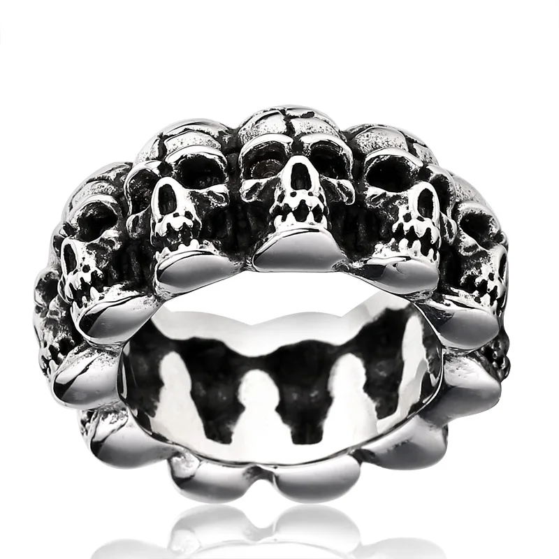 

SS8-225R Steel Soldier punk cycle skull cluster ring for men stainless steel punk biker unique rock jewelry
