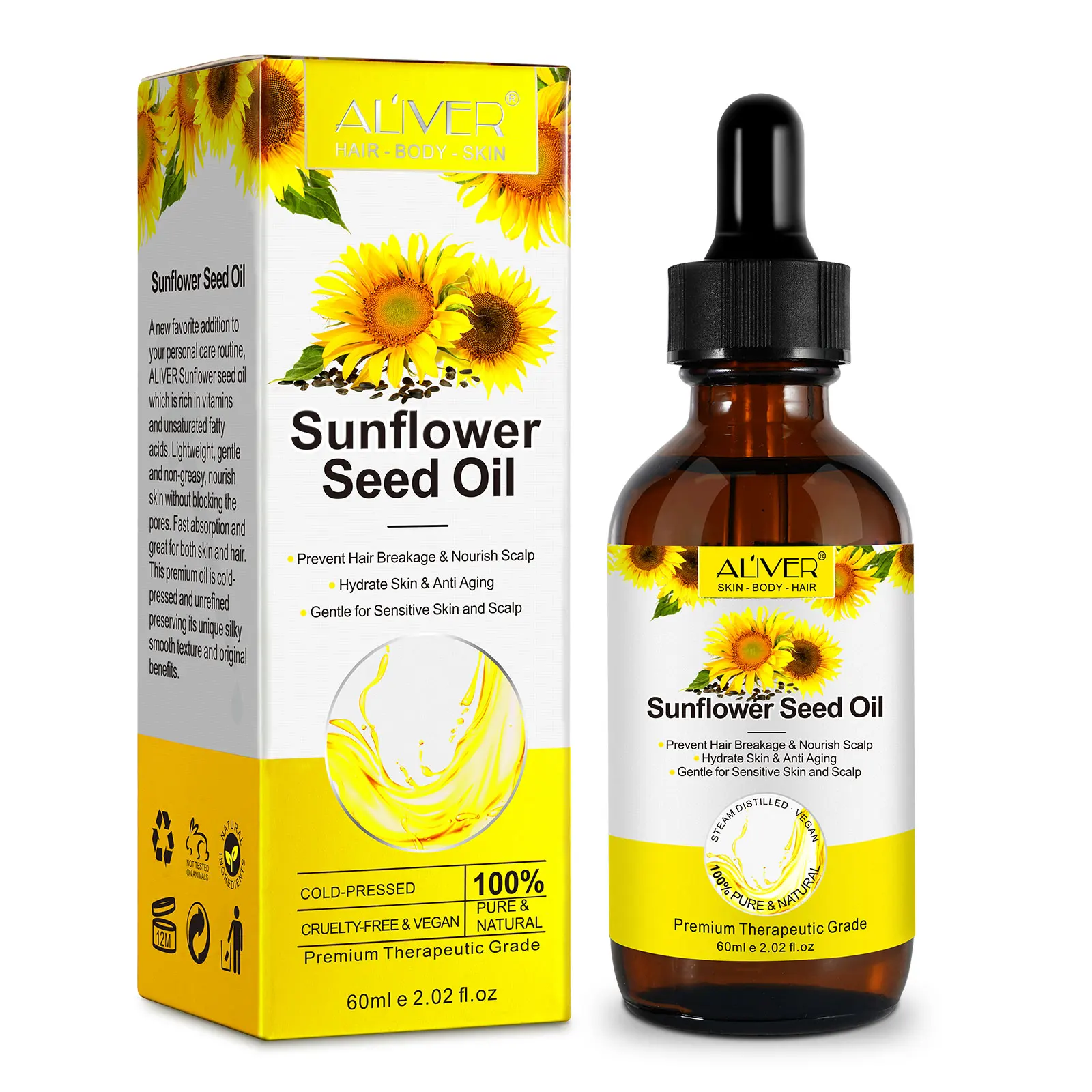 

Sunflower Oil Organic Sunflower Seed Oil 100% Pure And Natural Essential Oils