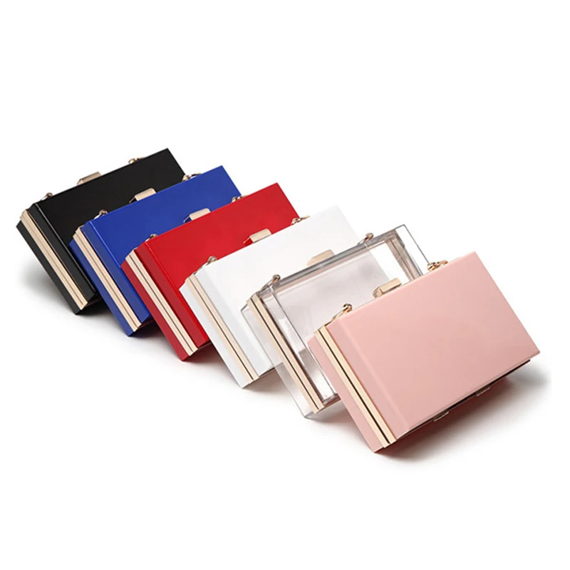 

Colorful Transparent Acrylic Frame Box Chain Wedding Clutch Purse Women Evening Box Clear Acrylic Clutch Bag Acrylic Purse