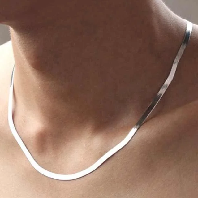 

Flat Link Snake Bone Herringbone Chain Necklace 925 Sterling Silver Classic 2mm Finished Necklace Necklaces Dobay Fashion CN;GUA