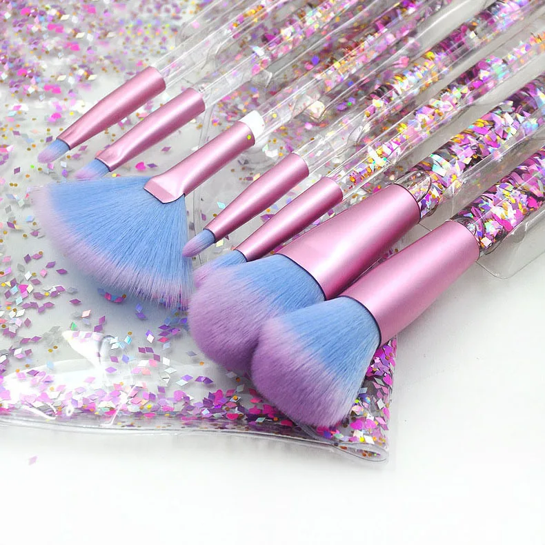 

Top brand glitter cosmetic brushes 7 PCS liquid makeup brush set with glitter bag, Customized color