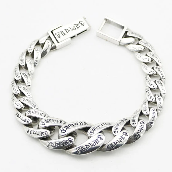 

European and American Rock Gothic Black Rap High Block Sterling Silver Bracelet