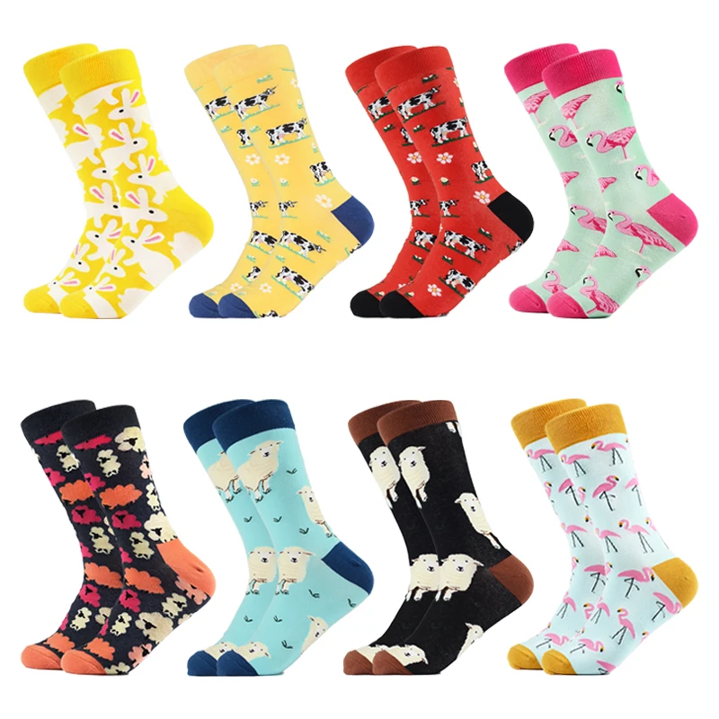

Wholesale Fancy Long Tube Socks Happy Fashion Cartoon Diabetic Socks Novelty Patterns Animal Men's Custom Socks Logo