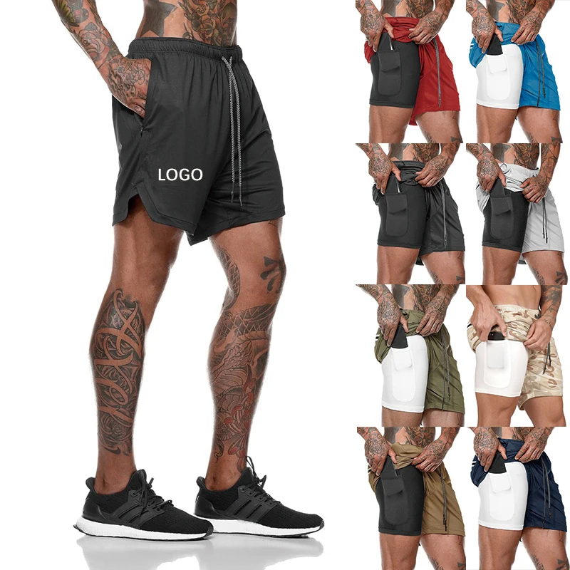 

Custom Design Print Blank Summer Man Athletic Pants Running Fitness Shorts Boy Mens Gym Sportswear 2 in 1 Shorts, 8 colors