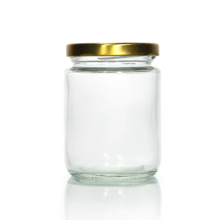 

Wide Mouth Airtight Round Glass Jar with Gold Lid for Honey Jam