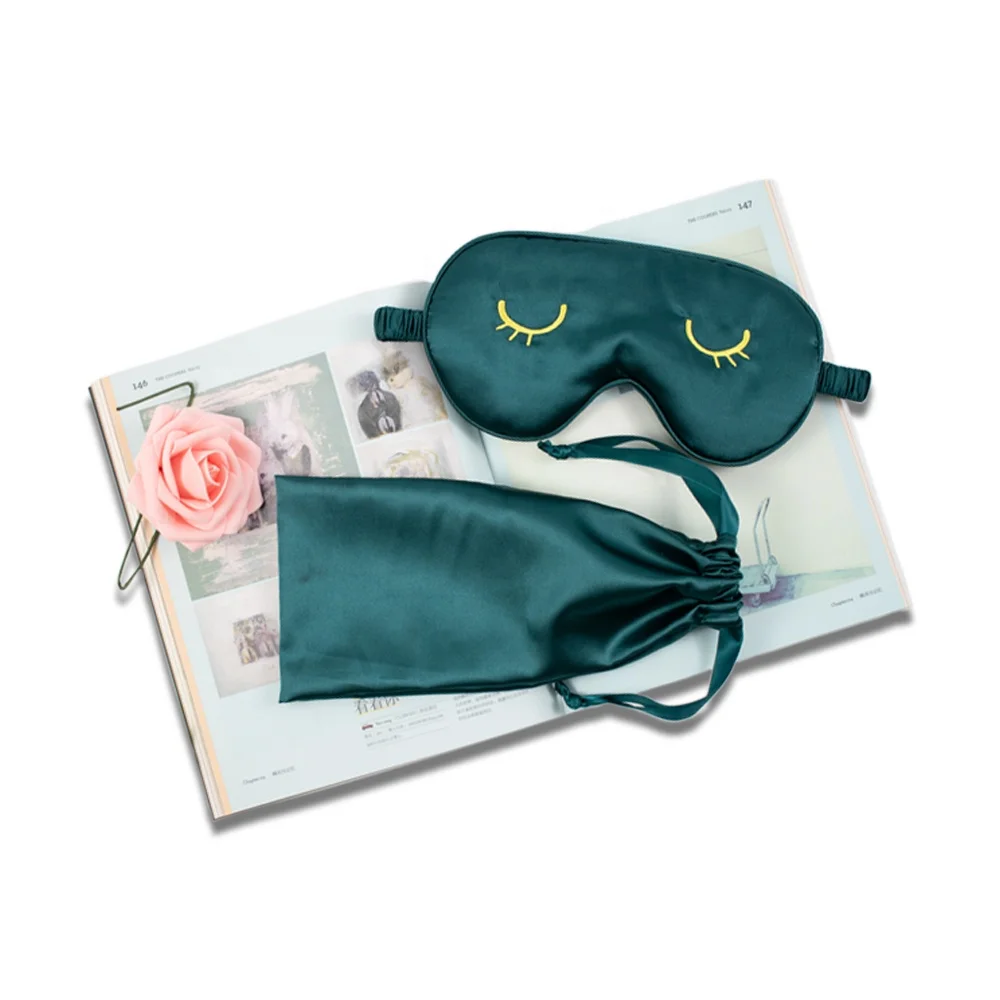 

Custom Office lunch Break Super Soft Smooth luxury stain silk sleep Eyelash Eye Mask with bag for travelling, Customized color