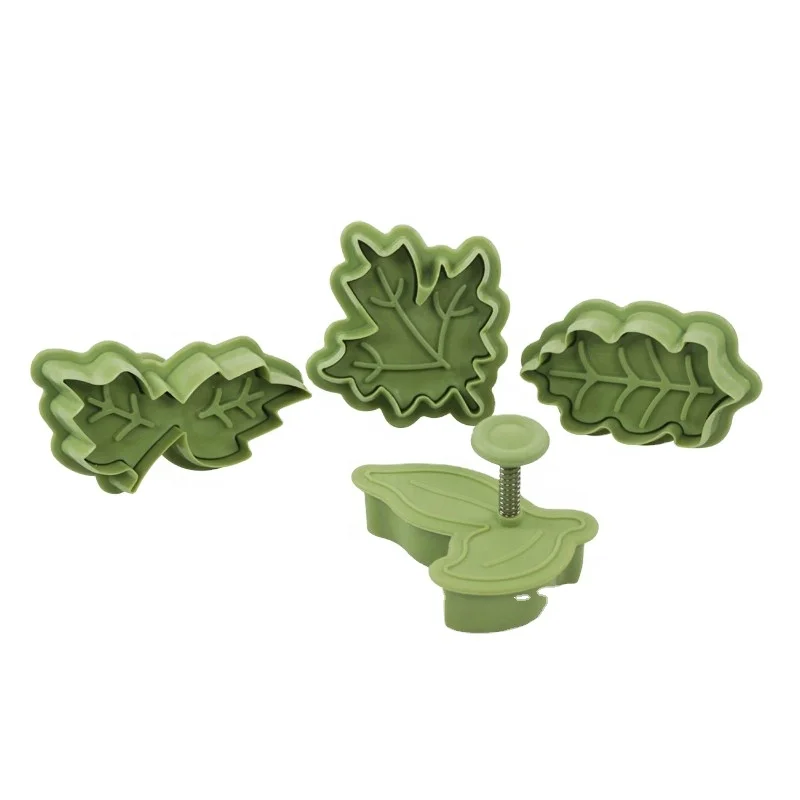 

Food grade plastic green 4 leaf cake decoration plunger and molds custom cookie set fondant cutter, Pantone color