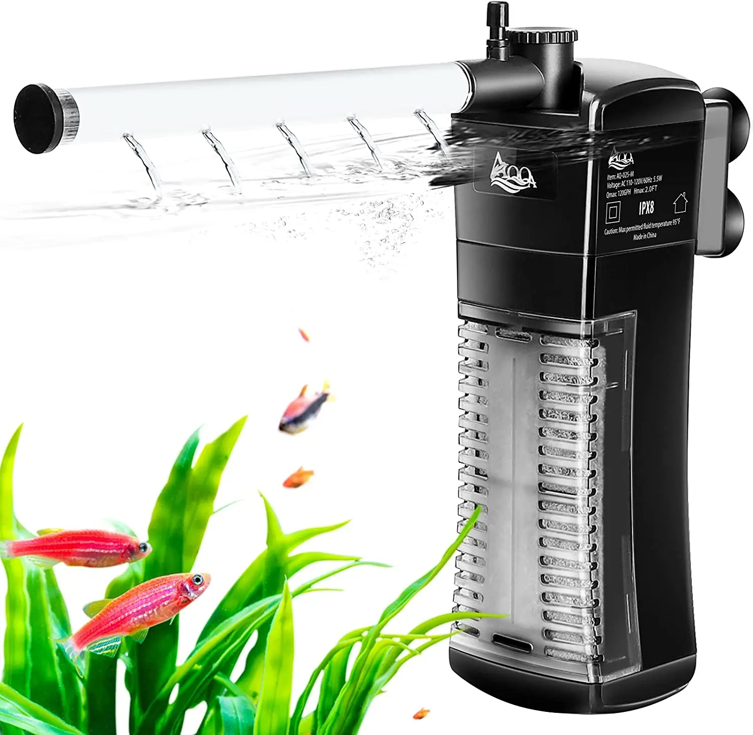 

AQQA Aquarium Internal Filter and Submersible Power Filter in-Tank with Adjustable Water Flow