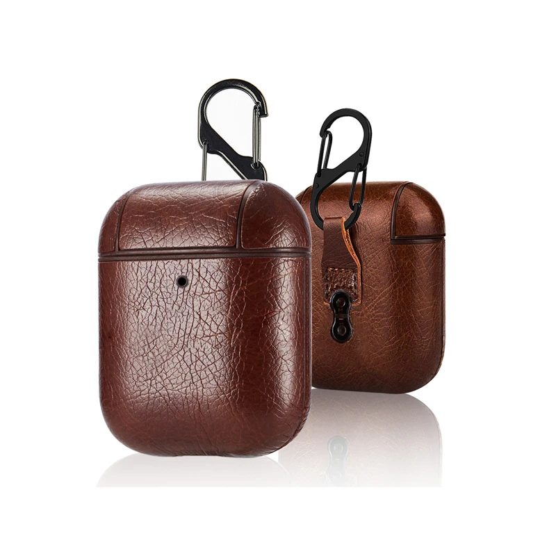 

Luxury Leather Storage Bag Earphone Cover With Keychain Shatterproof Waterproof Leather Retro Storage Box Packing