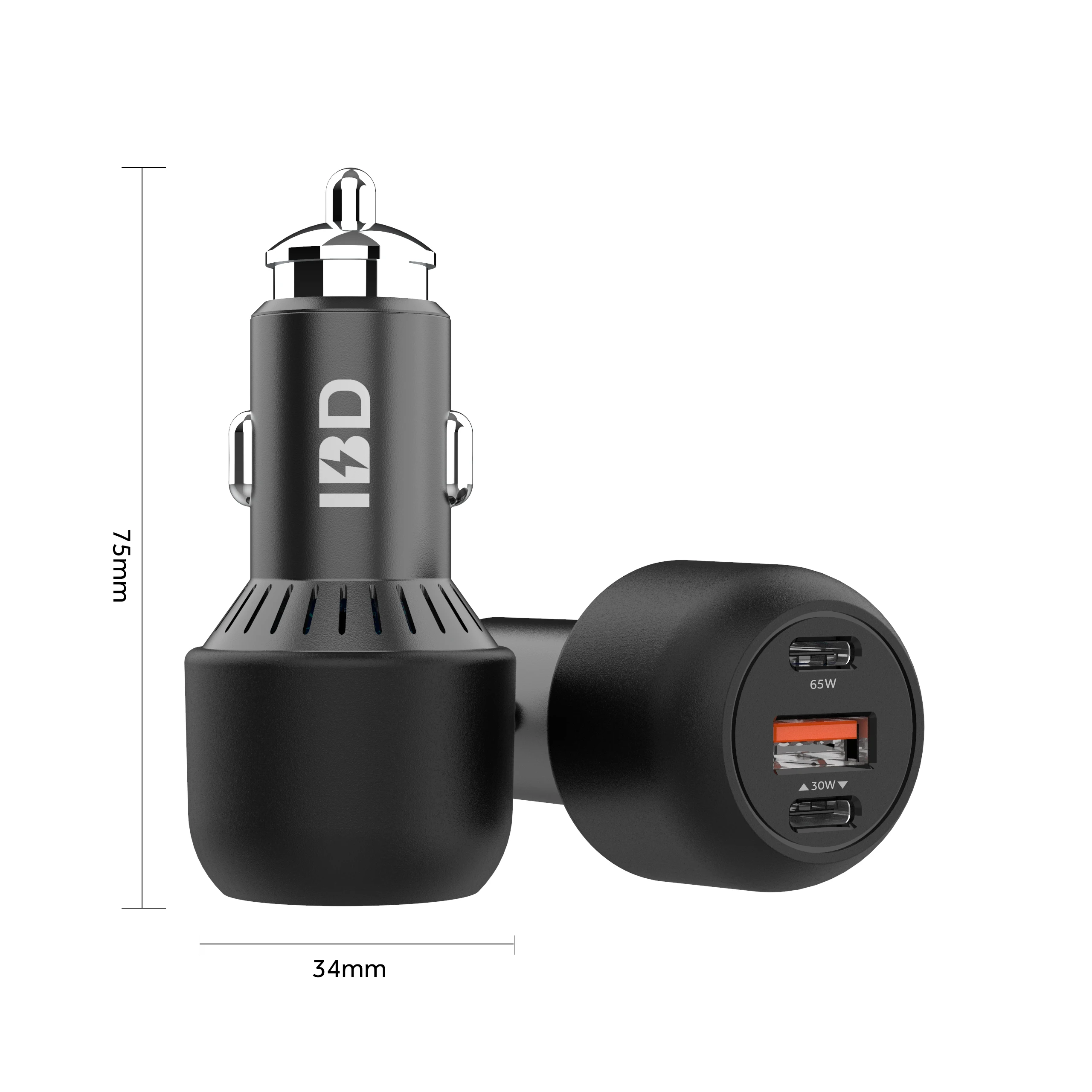 

IBD 65W type-c mini qc 3.0 usb c car charger fast charging phone usb cellphone adapter pd mobile in-car phone charger car, Black