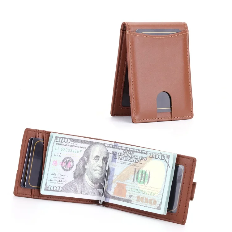 

Fashion Money Clip Credit Card Holder Stylish Minimalist RFID Blocking Leather Men's Slim Wallet