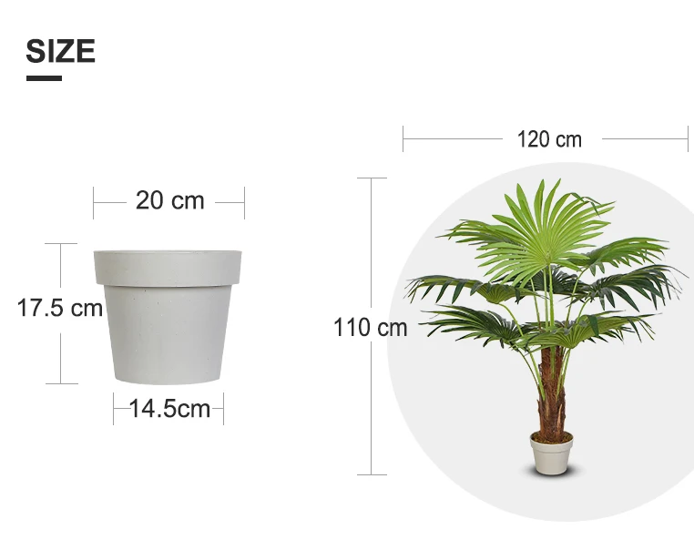 110cm Artificial Fan Palm Tree Plastic Big Leaves Fan Palm Plants Hot