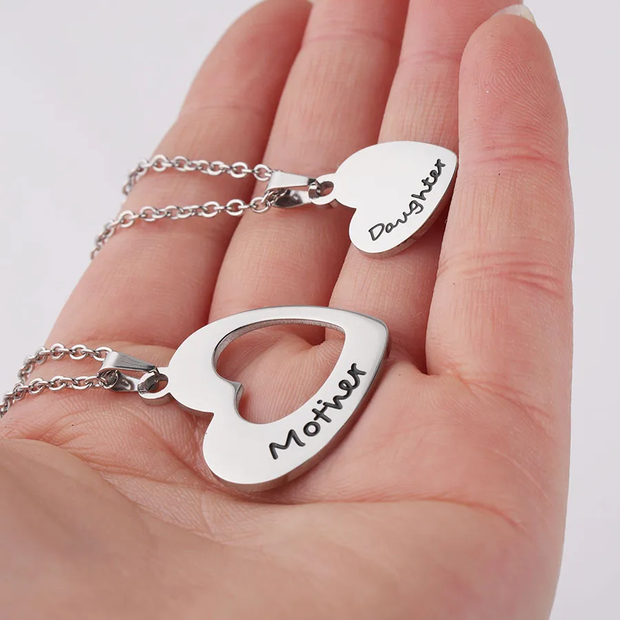 

Shangjie OEM kalung titanium Mother's Day Necklace Stainless Steel Jewelry Love Heart Double Necklace for Gift, Stainless steel color